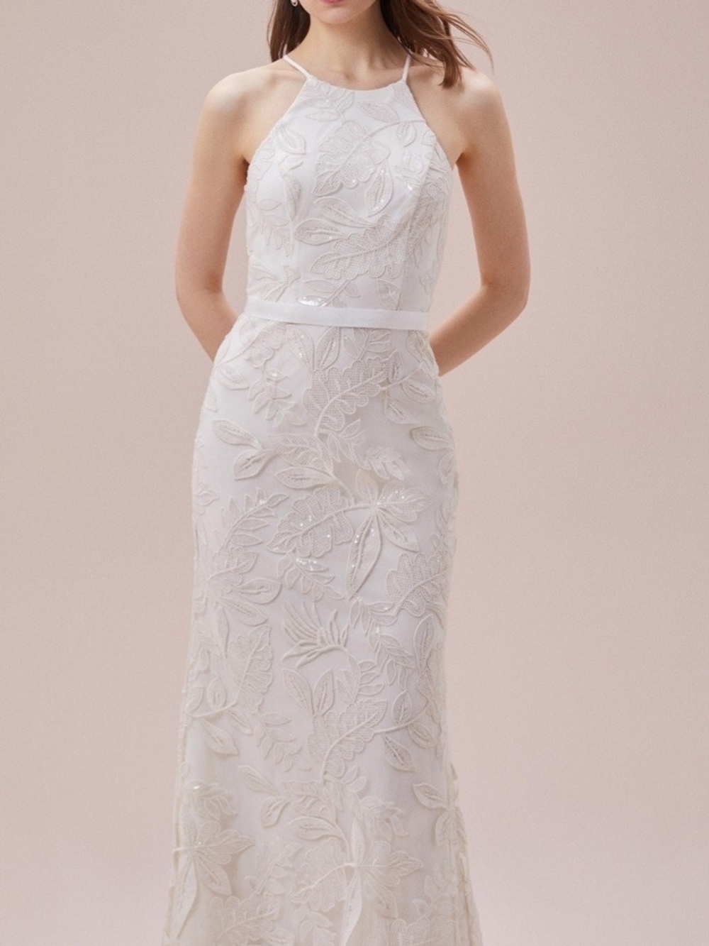 Ivory Halter Lace Appliqué Wedding Dress